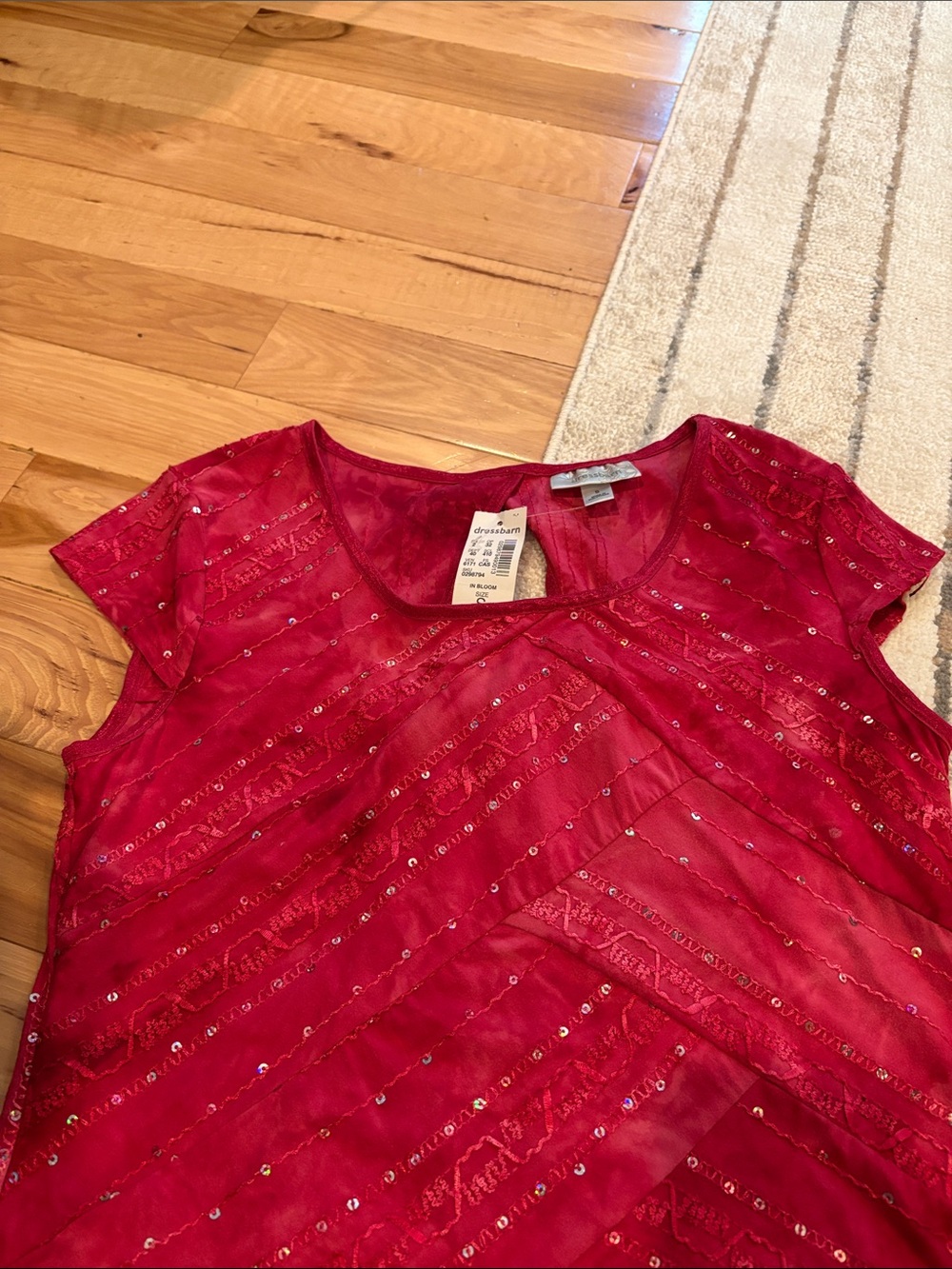 Dress Barn Pink Sequin Short Sleeve Scoop Neck Blouse - Size Small